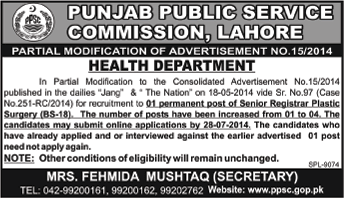 Addendum: PPSC Jobs 2014 Consolidated Advertisement No 15/2014