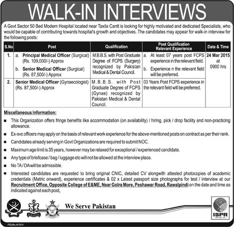 Medical Officers Jobs in Taxila Cantt 2015 March in Government Hospital Latest