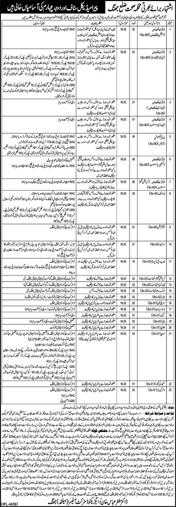 Health Department Jhang Jobs 2015 April Junior Technicians, Lady Health Visitors, Dispenser, Midwife & Others