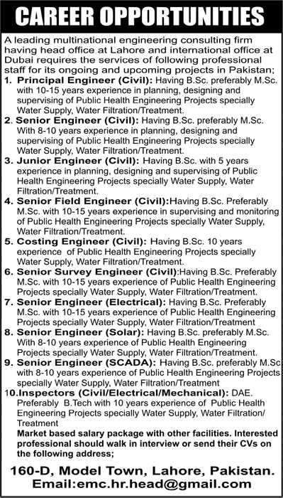 Civil / Electrical / Mechanical Engineering Jobs in Pakistan 2015 July for Engineering Consulting Firm