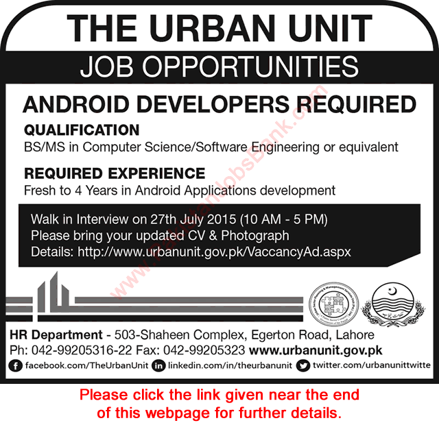 Android Developer Jobs in Urban Unit Lahore 2015 July Walk in Interviews Latest