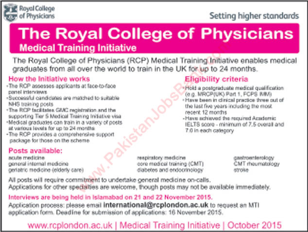 Royal College of Physicians UK Medical Training Initiative 2015 November Medical Graduate Jobs in RCP
