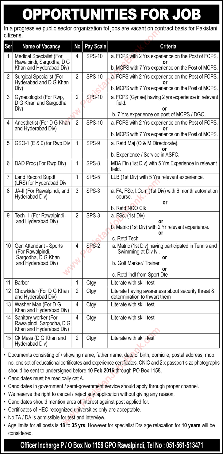 PO Box 1158 GPO Rawalpindi Jobs 2016 Latest Advertisement