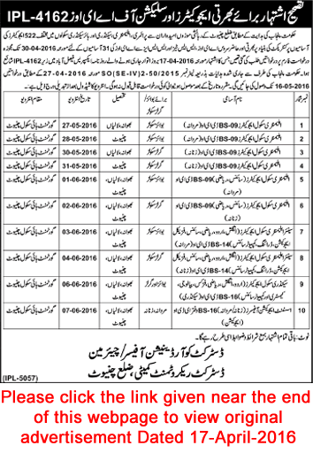 School Education Department Chiniot Jobs 2016 May Application Deadline Extension Corrigendum Latest