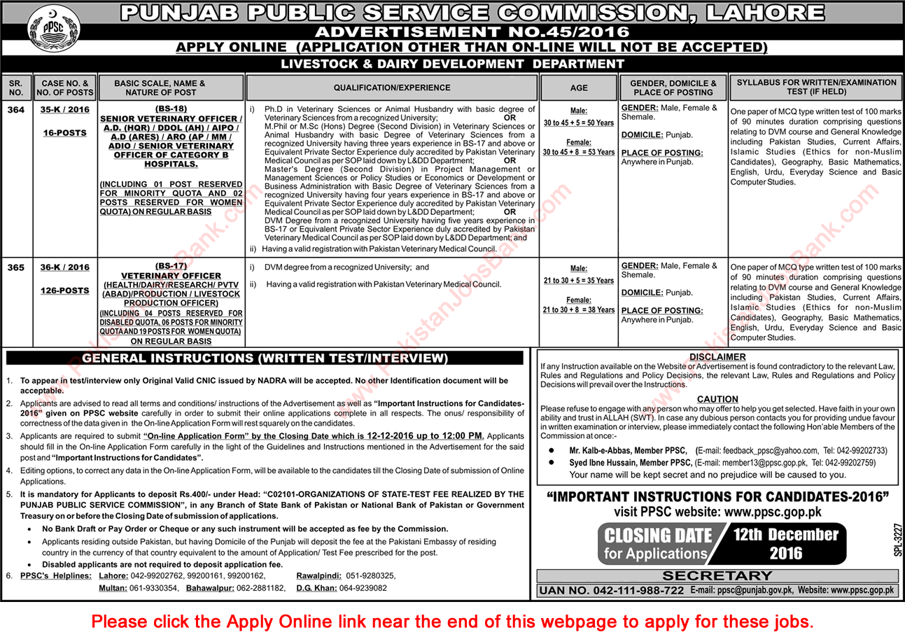 Veterinary Officer Jobs in Livestock and Dairy Development Department Punjab November 2016 December PPSC Apply Online Latest