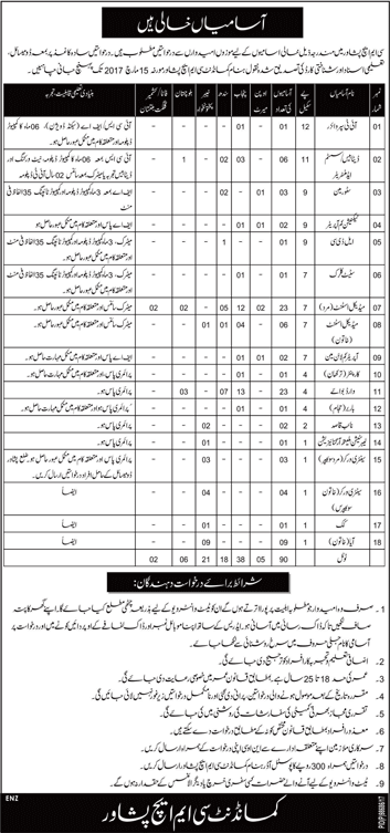 CMH Peshawar Jobs 2017 February Medical Assistants, Ward Boys & Others Combined Military Hospital Latest