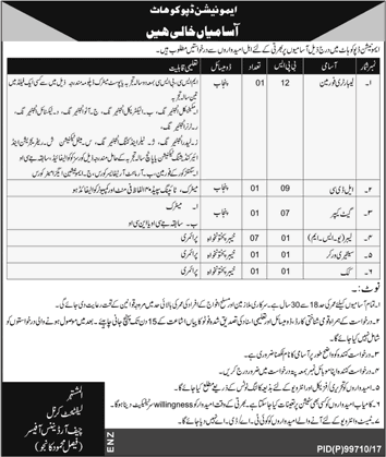 Ammunition Depot Kohat Jobs 2017 August / September Labors, Clerk, Gatekeeper & Others Latest