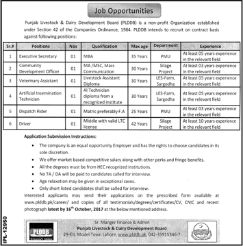 Punjab Livestock and Dairy Development Board Jobs 2017 October PLDDB Latest Advertisement