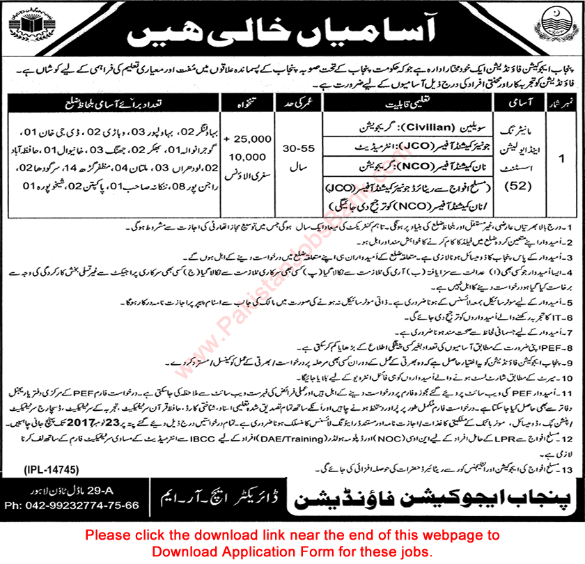Monitoring and Evaluation Assistant Jobs in Punjab Education Foundation 2017 November Application Form Latest