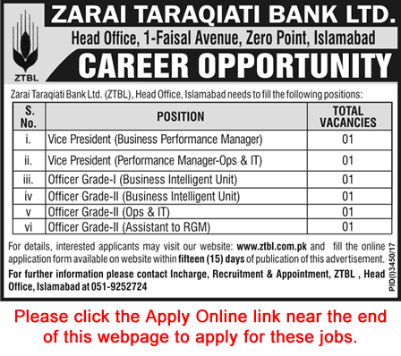 ZTBL Jobs December 2017 / 2018 Apply Online Office Grade-I / II & Vice Presidents Latest