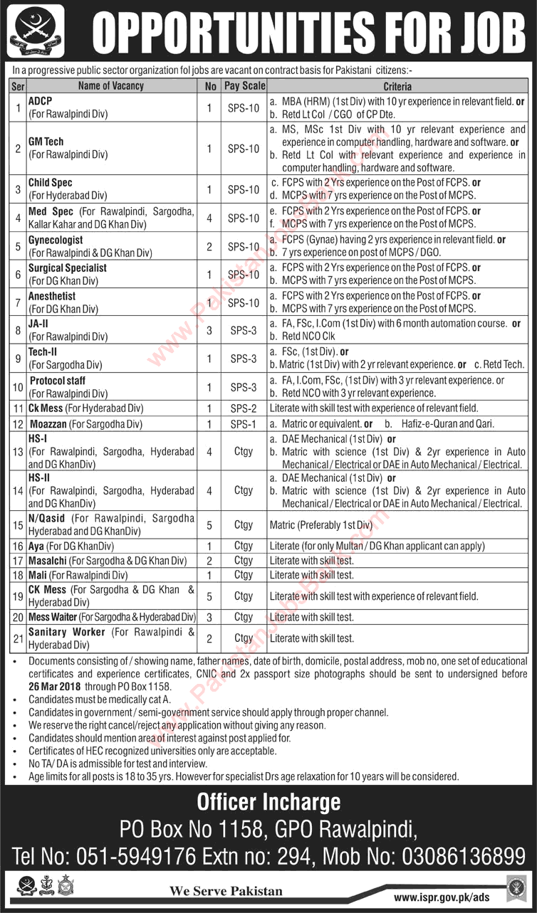 PO Box 1158 GPO Rawalpindi Jobs 2018 March Progressive Public Sector Organization Latest