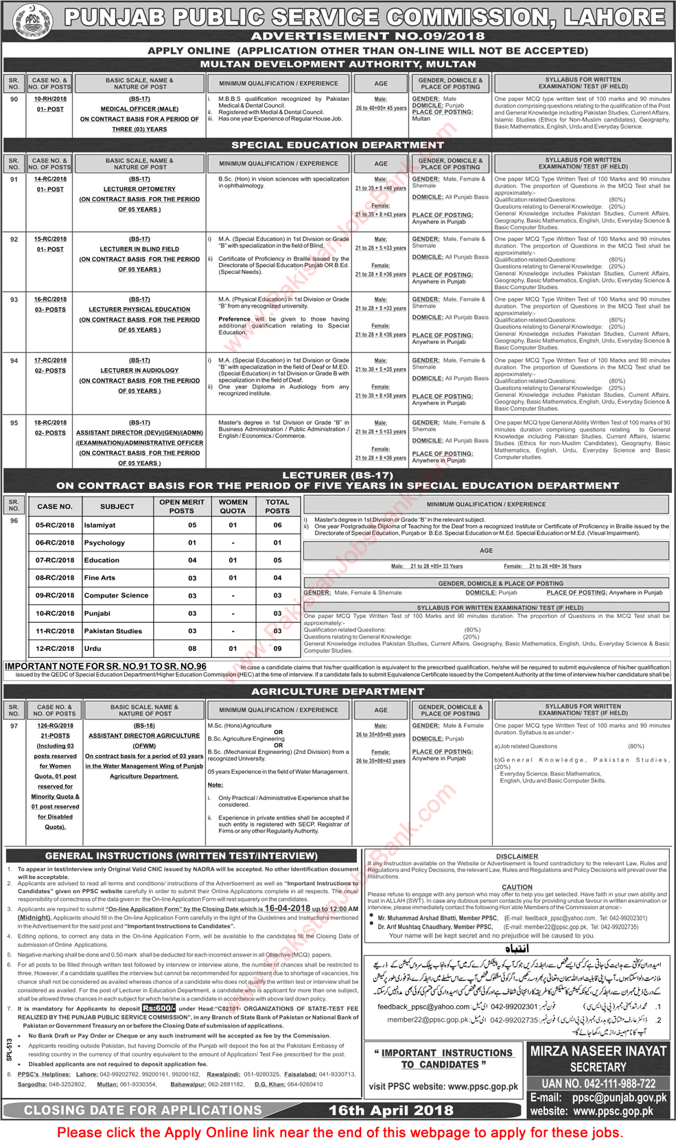 PPSC Jobs April 2018 Apply Online Consolidated Advertisement No 9/2018 09/2018 Latest
