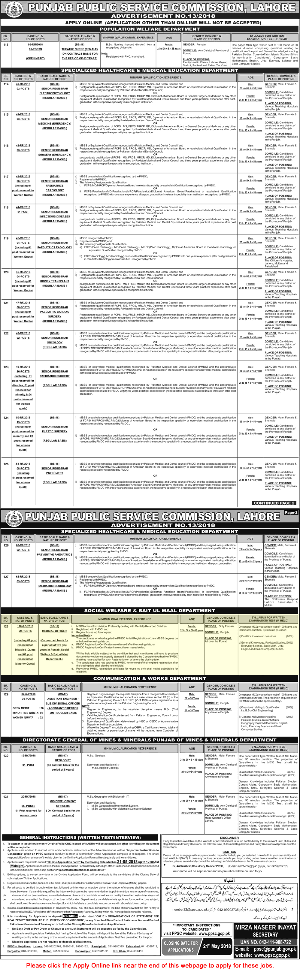 Medical Officer Jobs in Social Welfare and Bait-ul-Maal Department Punjab May 2018 PPSC Apply Online Latest