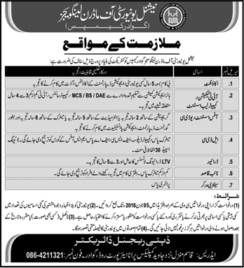 NUML University Gwadar Campus Jobs 2018 May Clerks, Accountant & Others Latest