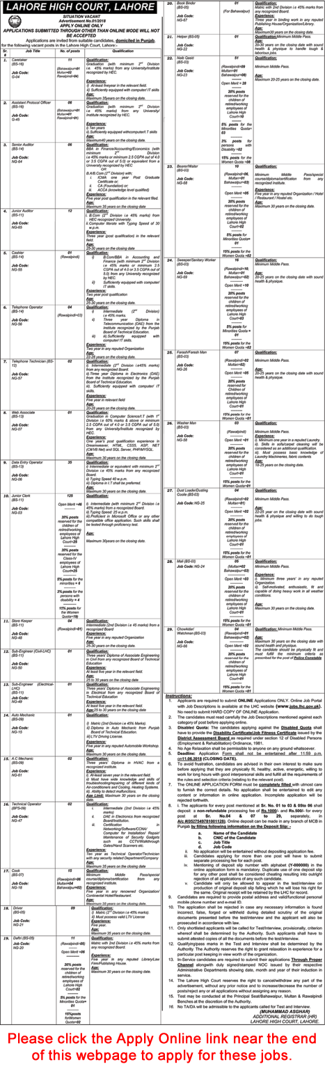 Lahore High Court Jobs May 2018 Apply Online Clerks, Data Entry Operators, Naib Qasid & Others Latest