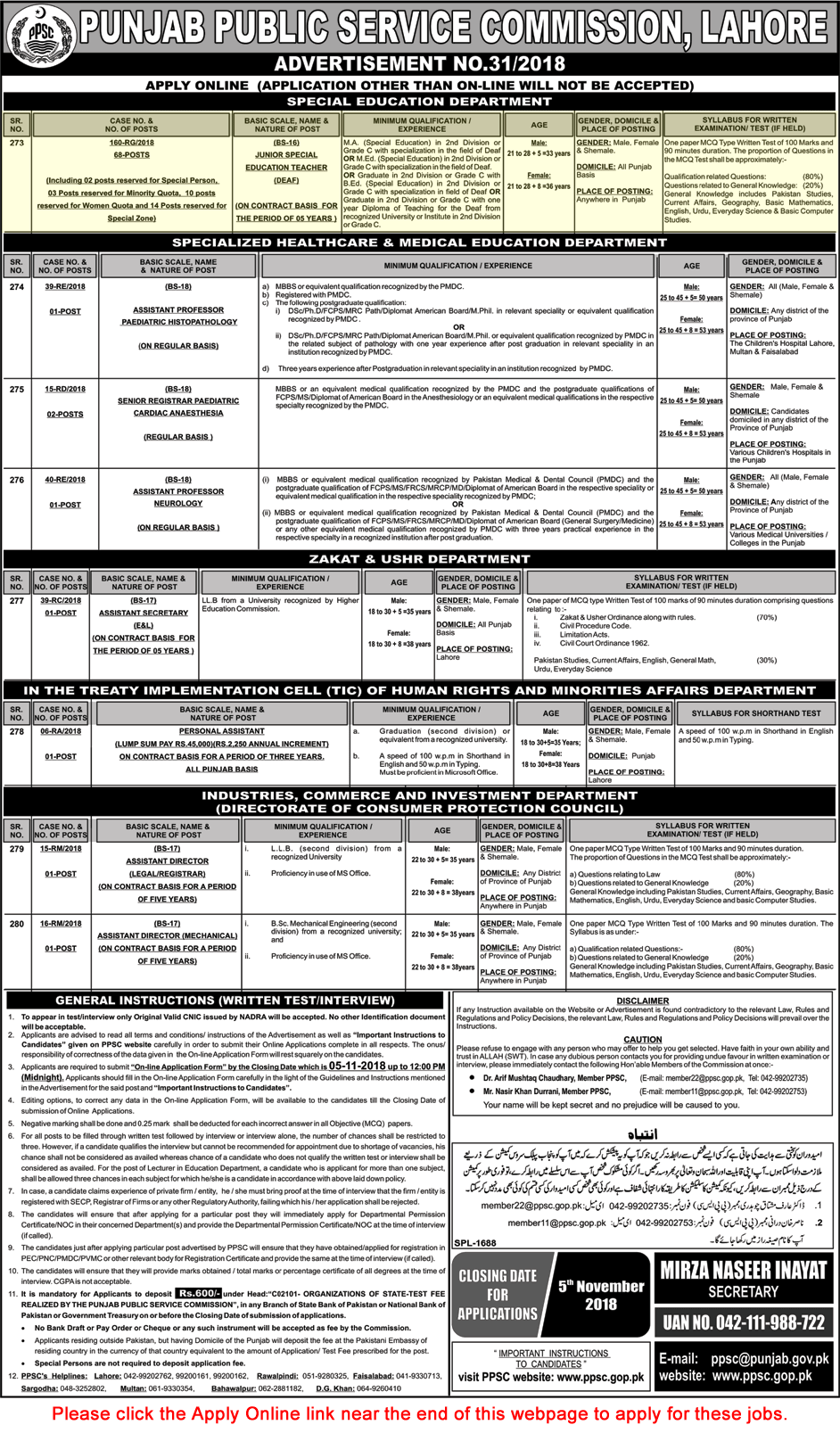 Special Education Teacher Jobs in Special Education Department Punjab October 2018 PPSC Apply Online Latest
