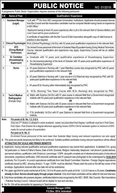 PO Box 2814 Islamabad Jobs 2019 NESCOM Nurse, Medical Technician & Others Latest