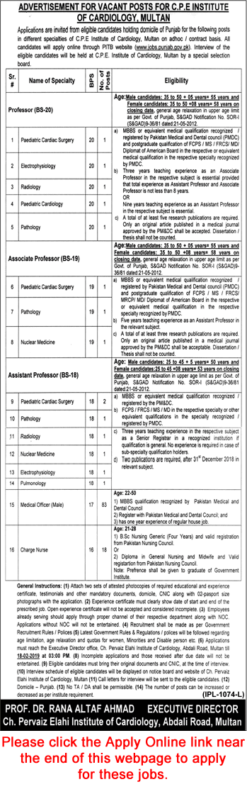 Chaudhry Pervaiz Elahi Institute of Cardiology Multan Jobs 2019 February Apply Online Medical Officers & Others Latest