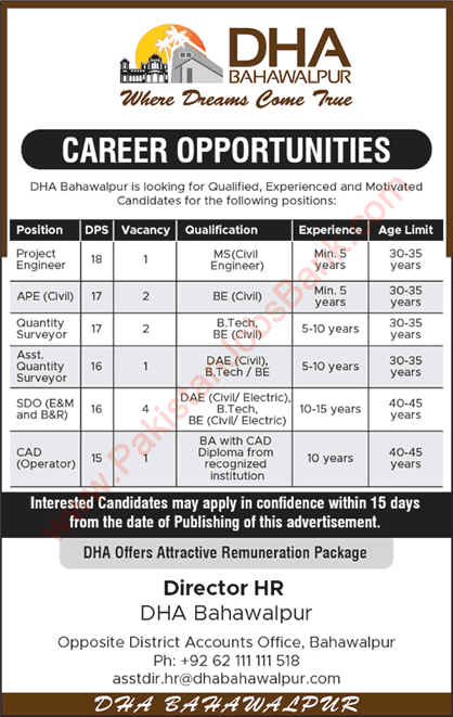 DHA Bahawalpur Jobs April 2019 Defence Housing Authority Latest