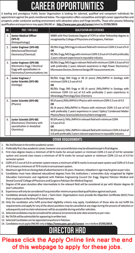 PAEC Jobs May 2019 Apply Online Junior Engineers / Scientists & Medical Officers Pakistan Atomic Energy Commission Latest