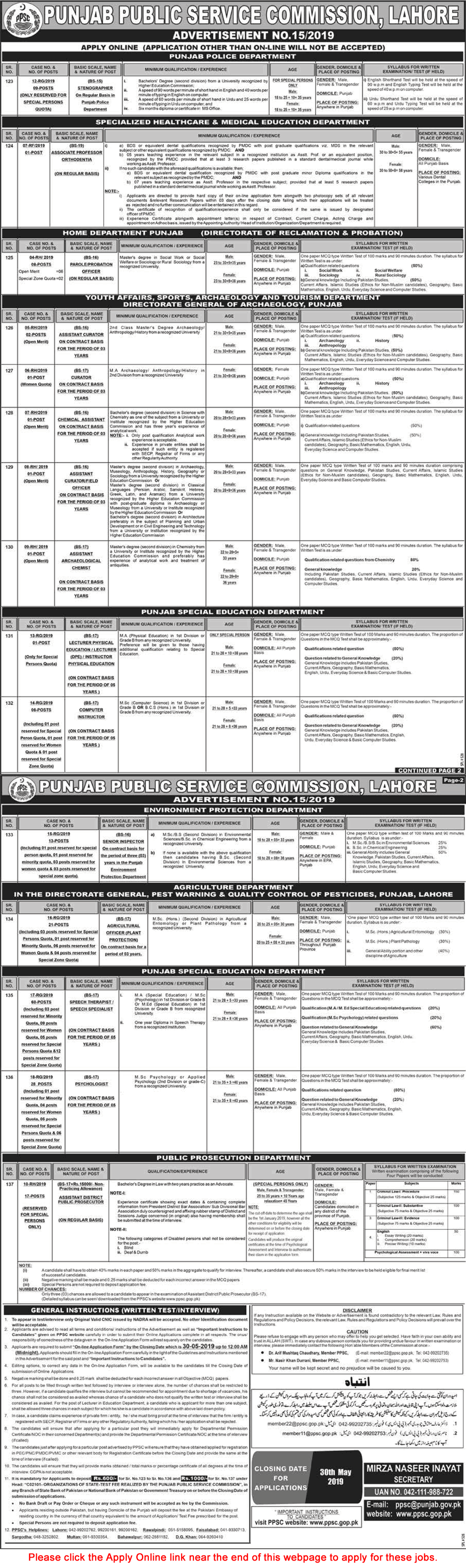PPSC Jobs May 2019 Apply Online Consolidated Advertisement No 15/2019 Latest