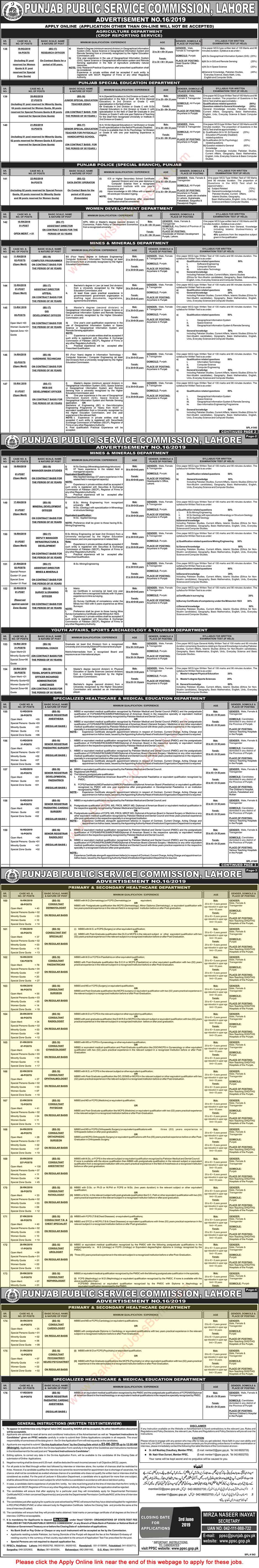 Medical Consultant Jobs in Primary and Secondary Healthcare Department Punjab May 2019 PPSC Online Apply Latest