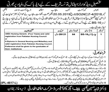 Charge Nurse Jobs in Health Department Dera Ghazi Khan May 2019 at THQ Hospital Taunsa Sharif Latest