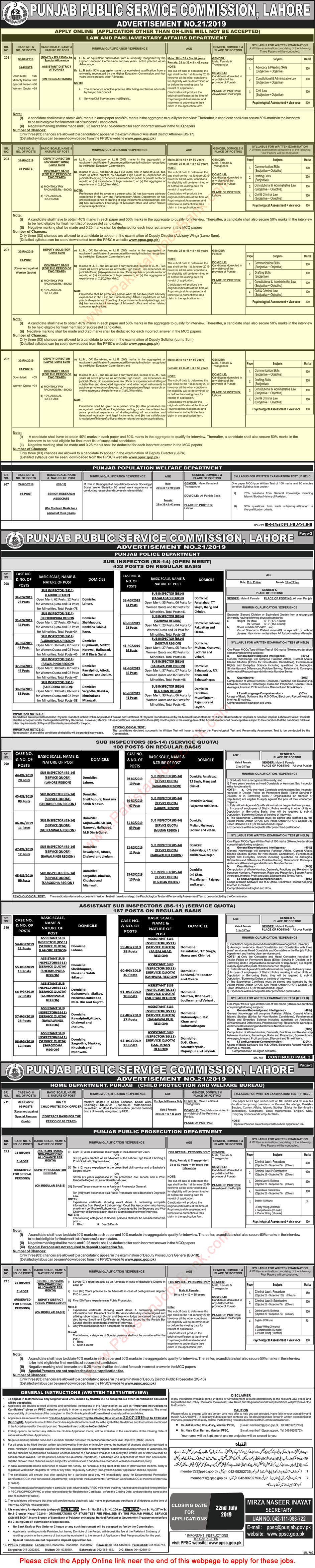 Law and Parliamentary Affairs Department Punjab Jobs July 2019 PPSC Online Apply Latest