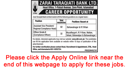 ZTBL Jobs 2020 January Apply Online OG-II / Compliance Officers & Regional Compliance Heads Latest