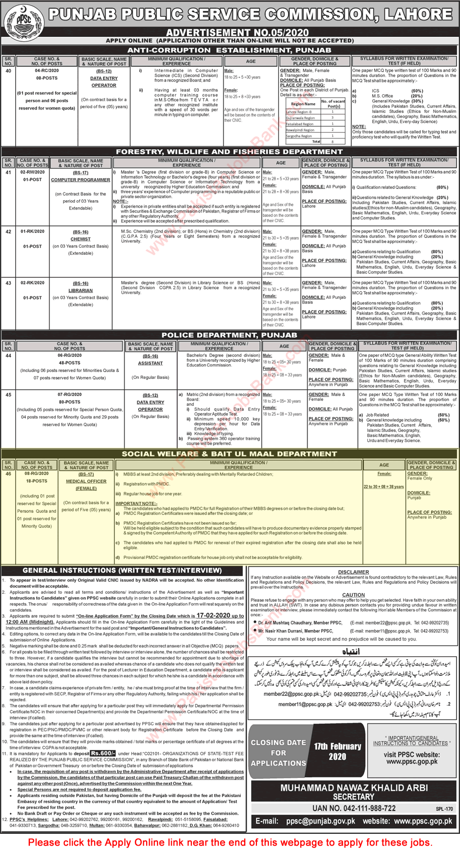 Medical Officer Jobs in Social Welfare and Bait ul Maal Department Punjab 2020 February PPSC Apply Online Latest