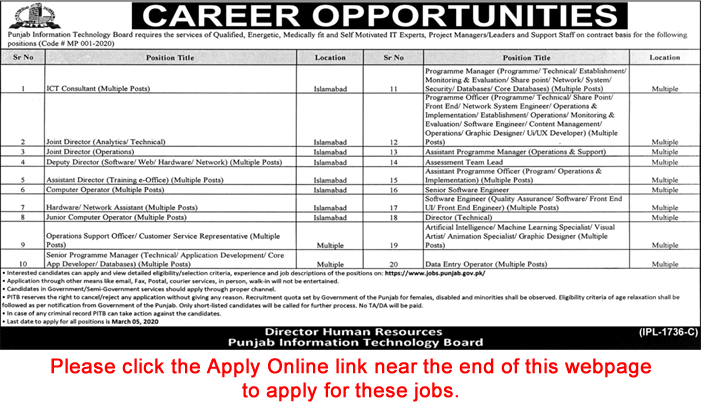 PITB Jobs 2020 February Apply Online Program Officers & Others Punjab Information Technology Board Latest
