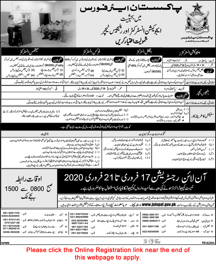 Pakistan Air Force Jobs 2020 February Online Registration Education Instructors & Religious Teachers Latest