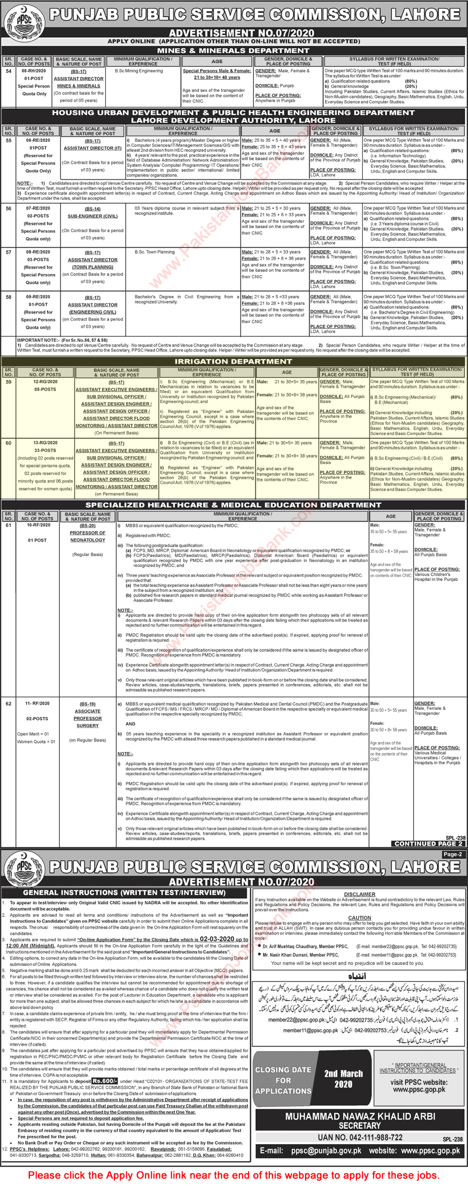 Irrigation Department Punjab Jobs 2020 February PPSC Apply Online Civil & Mechanical Engineers Latest