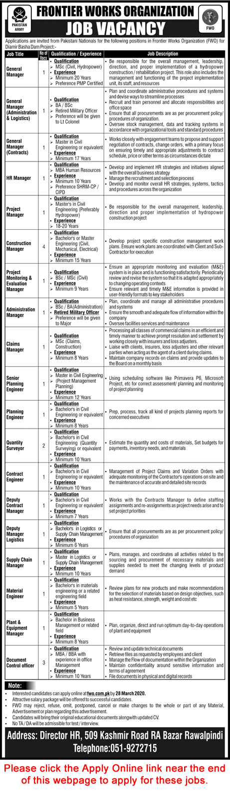 FWO Jobs March 2020 Apply Online Frontier Works Organization Latest