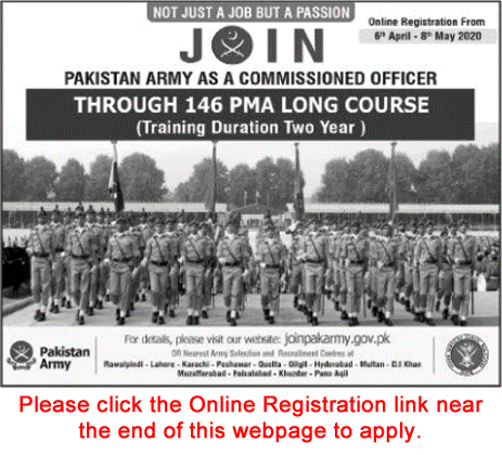 Join Pakistan Army as Commissioned Officer 2020 April through 146 PMA Long Course Online Registration Latest