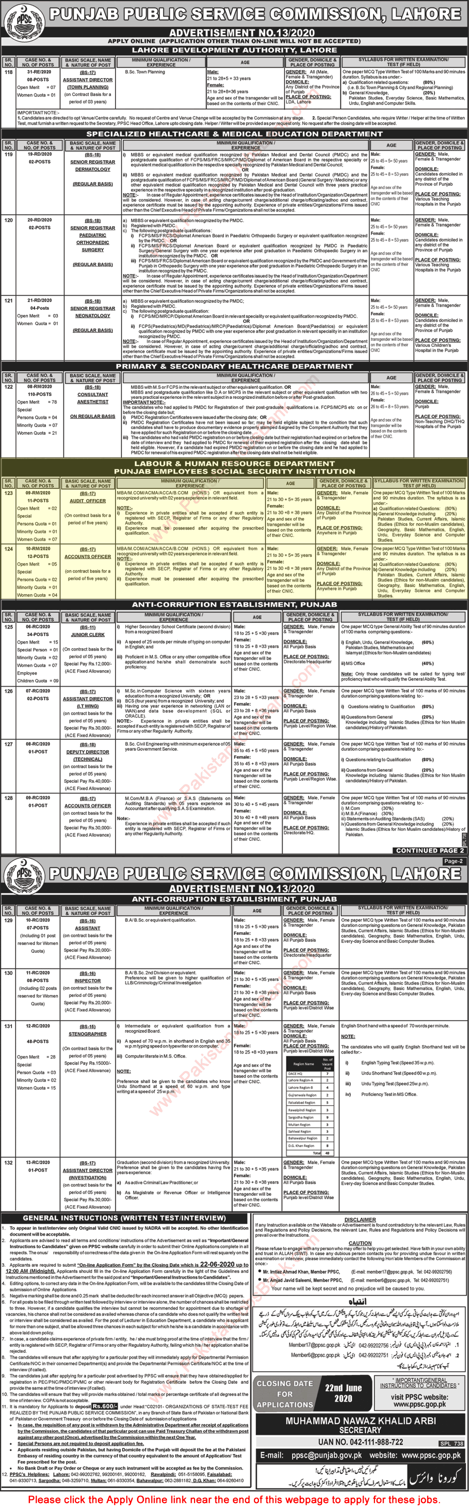 Audit / Accounts Officer Jobs in Labour and Human Resource Department Punjab 2020 June PPSC Apply Online PESSI Latest