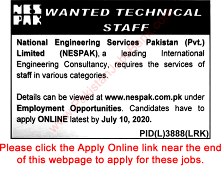 NESPAK Jobs 2020 June / July Apply Online National Engineering Services Pakistan Pvt Ltd Latest