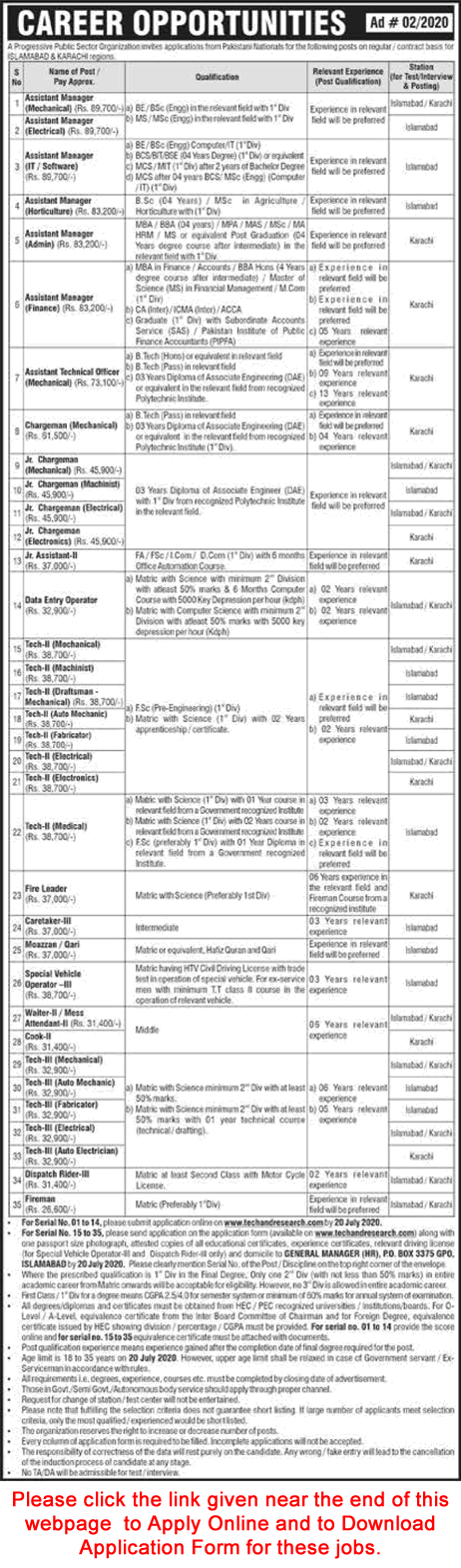 www.techandresearch.com Jobs July 2020 Online Application Form NESCOM Assistant Managers, Technicians & Others Latest