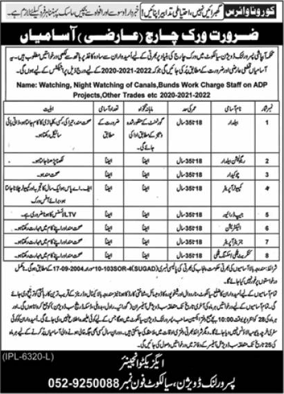 Irrigation Department Sialkot Jobs July 2020 Baildar, Chowkidar & Others Latest