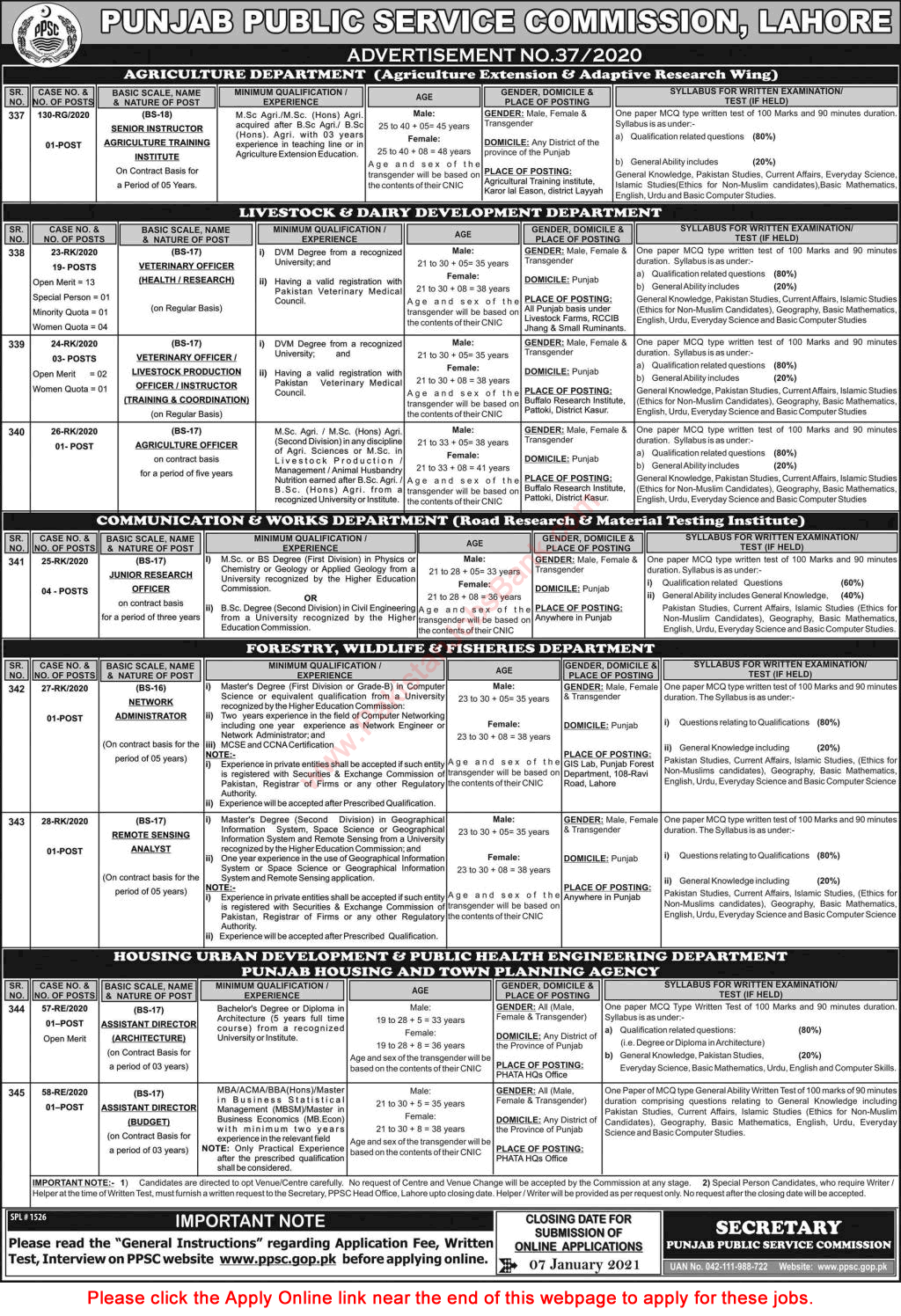 PPSC Jobs December 2020 Apply Online Consolidated Advertisement No 37/2020 Latest