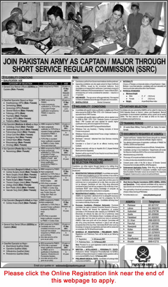 Join Pakistan Army as GDMO / Specialist Doctors 2021 through Short Service Regular Commission Online Registration Latest