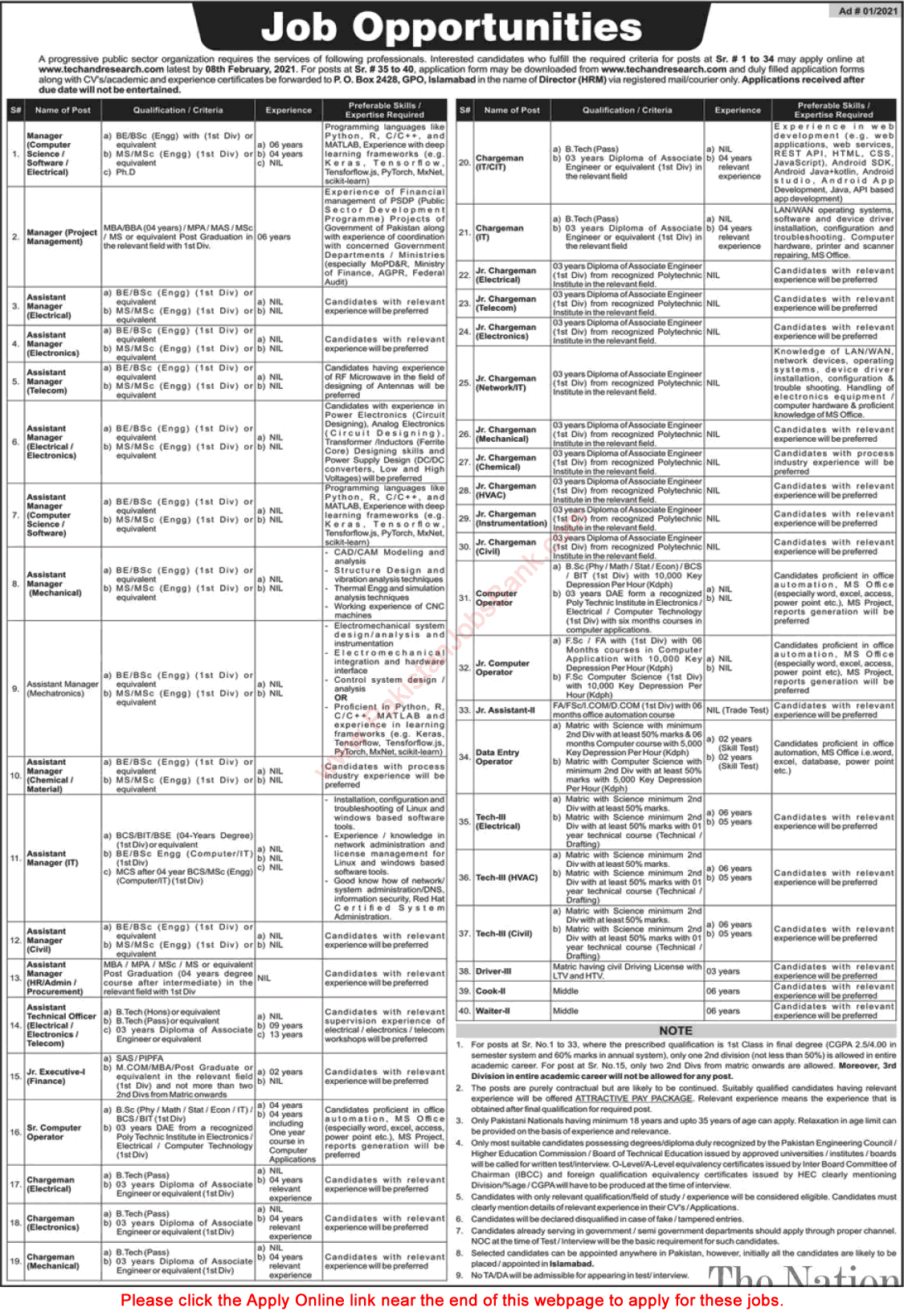 www.techandresearch.com Jobs 2021 Online Application Form NESCOM Assistant Managers, Junior / Chargeman & Others Latest