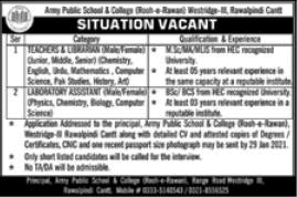 Army Public School and College Rawalpindi Jobs 2021 Teachers, Lab Assistants & Librarians APS&C Latest