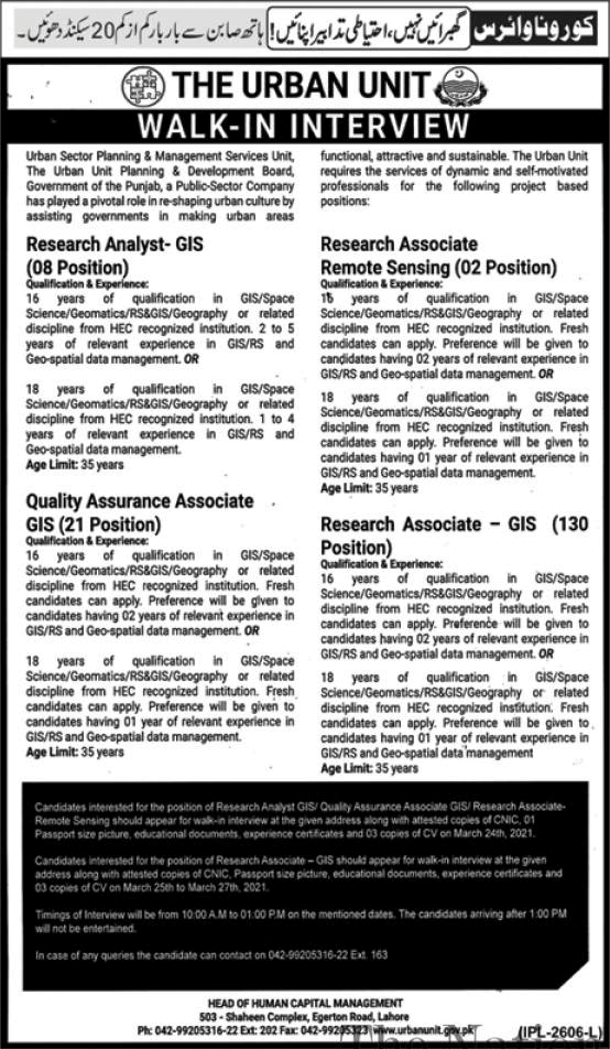 The Urban Unit Punjab Jobs March 2021 Research Associates & Others Walk In Interview Latest