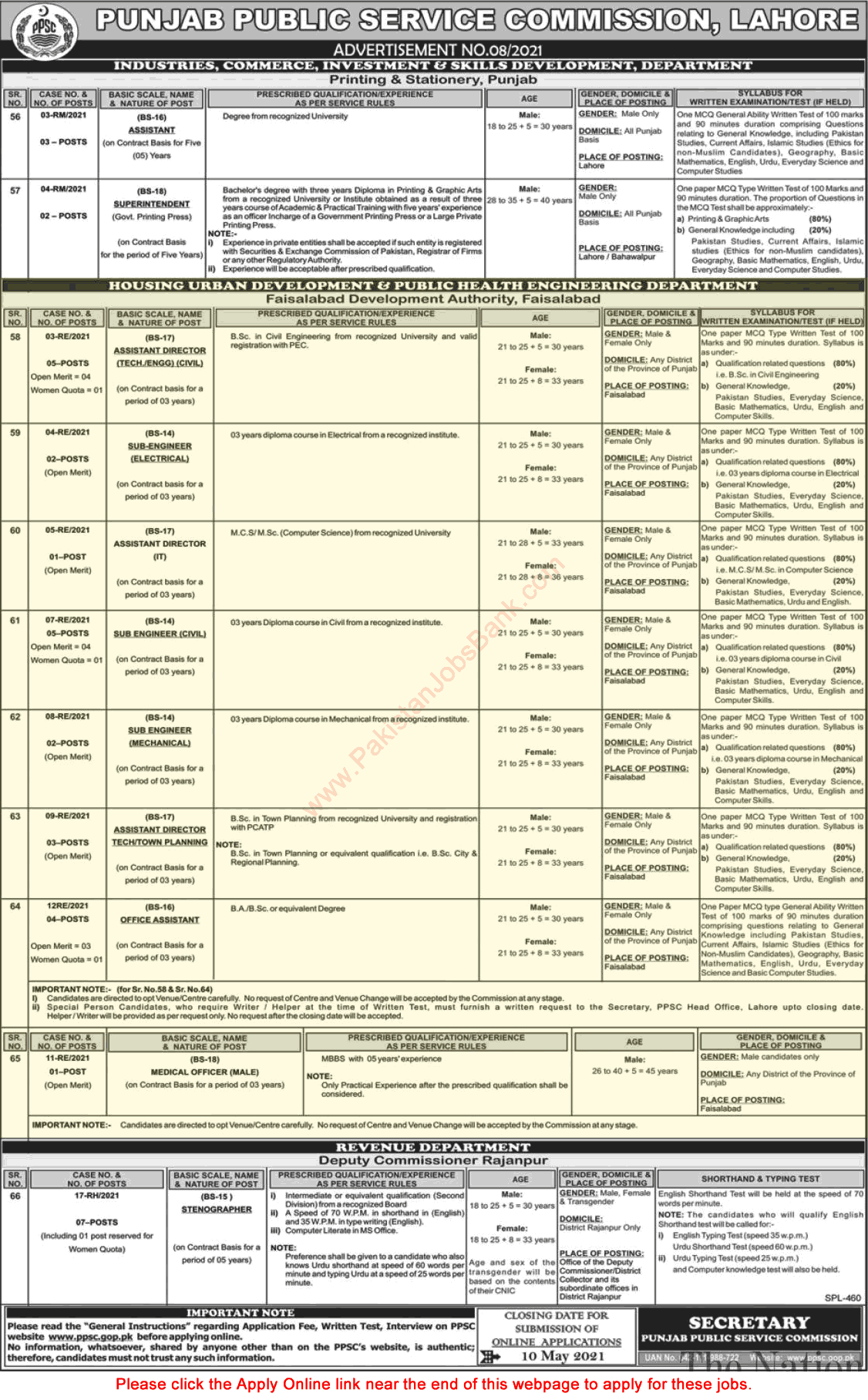 Faisalabad Development Authority Jobs 2021 April FDA PPSC Apply Online Sub Engineers & Others Latest