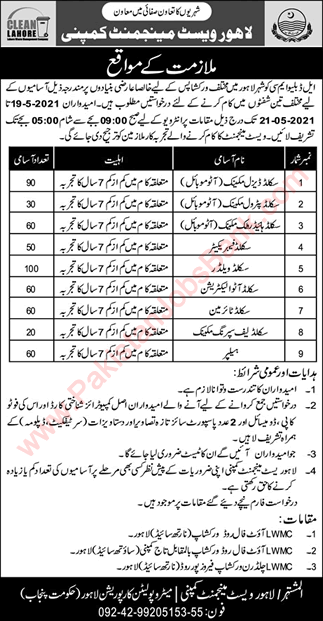 Lahore Waste Management Company Jobs May 2021 Skilled Welders, Auto Mechanics & Others LWMC Latest