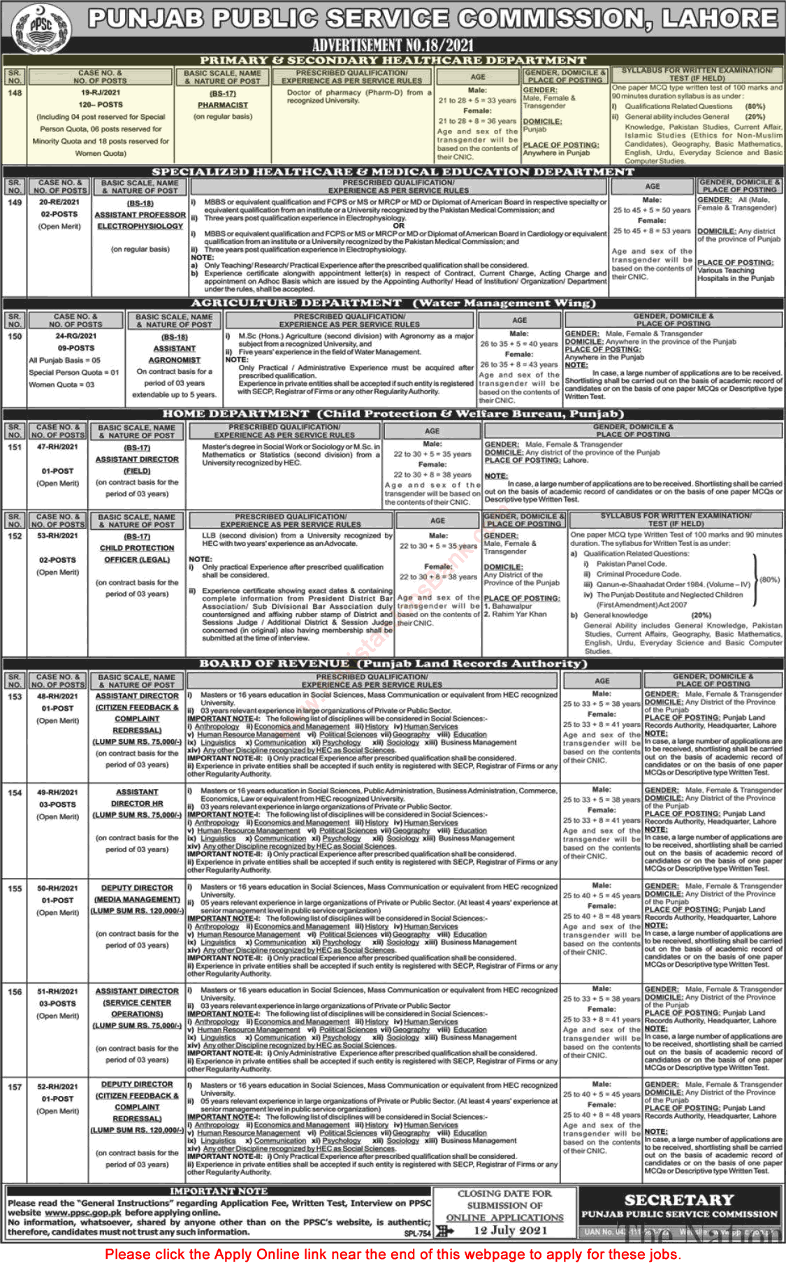 Pharmacist Jobs in Primary and Secondary Healthcare Department Punjab June 2021 July PPSC Online Apply Latest