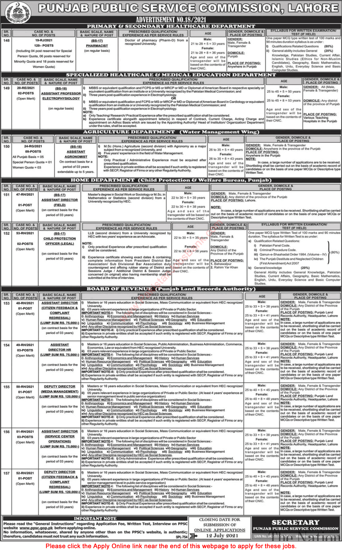 PPSC Jobs June 2021 July Apply Online Consolidated Advertisement No 18/2021 Latest