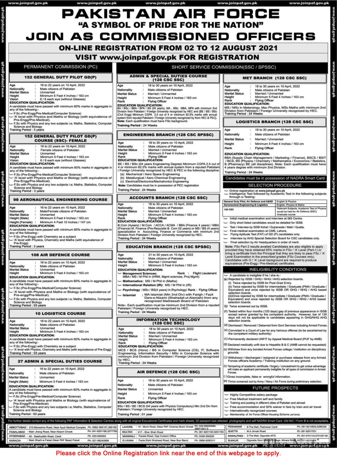 Join Pakistan Air Force as Commissioned Officer August 2021 Online Registration in SPSSC & Permanent Commission Latest