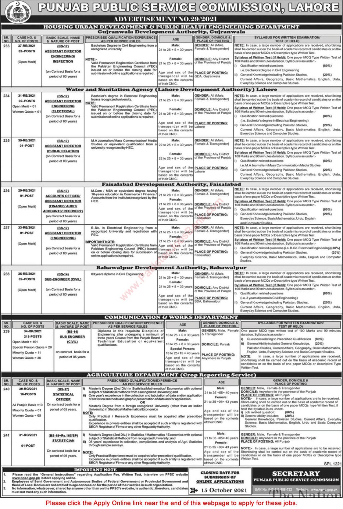 PPSC Jobs September 2021 Apply Online Consolidated Advertisement No 29/2021 Latest